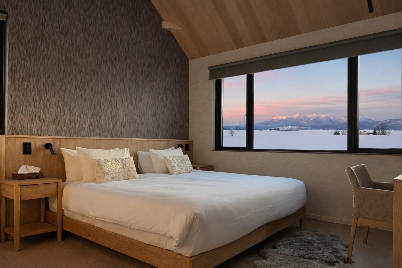 Master bedroom at Villa Matsu, Furano